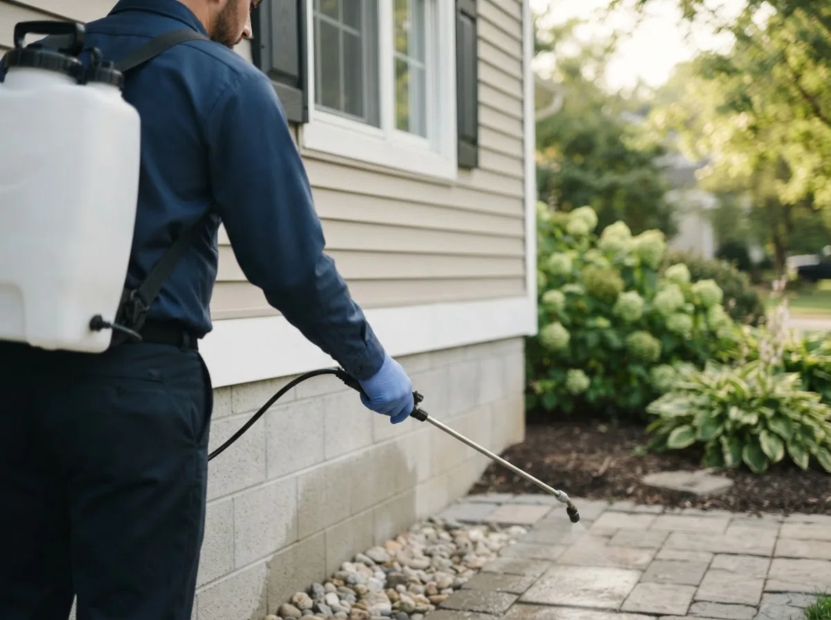 Pest control technician inspecting a home in Tuxedo Park, NY